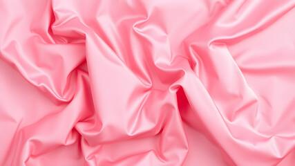 Obraz premium Crumpled pink silk fabric as background, top view. Space for text. Generative AI