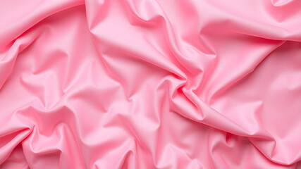 Obraz premium Crumpled pink silk fabric as background, top view. Space for text. Generative AI