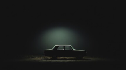 Nighttime car silhouette, lonely road, fog, mystery