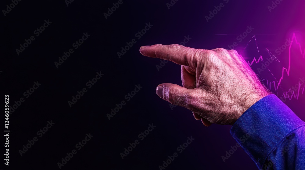 Poster hand gesture on dark background with abstract design elements