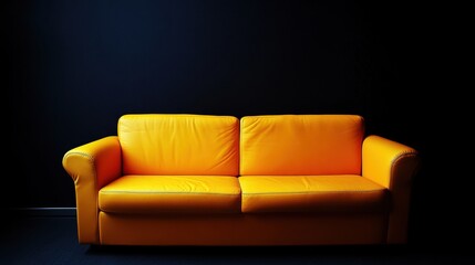 Bright Orange Couch Against Dark Background for Modern Living Space