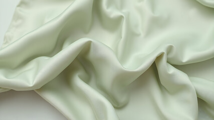 Fototapeta premium Crumpled sage color silk fabric as background, closeup. Generative AI