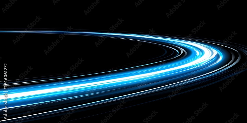 Poster abstract light trails, dynamic motion blur effect, circular shape on black background
