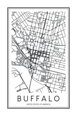 Printable downtown road map poster of the USA city of BUFFALO on solid white background with city name