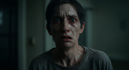 A person feeling fear, highlighting the expression of anxiety and dread.