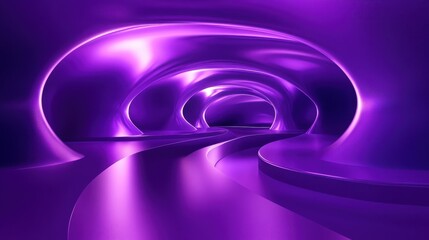 Naklejka premium Abstract Purple Neon Glow Room with Curved Stage for Product Display, Abstract Purple Neon Glow Room with Curved Stage for Product Dis