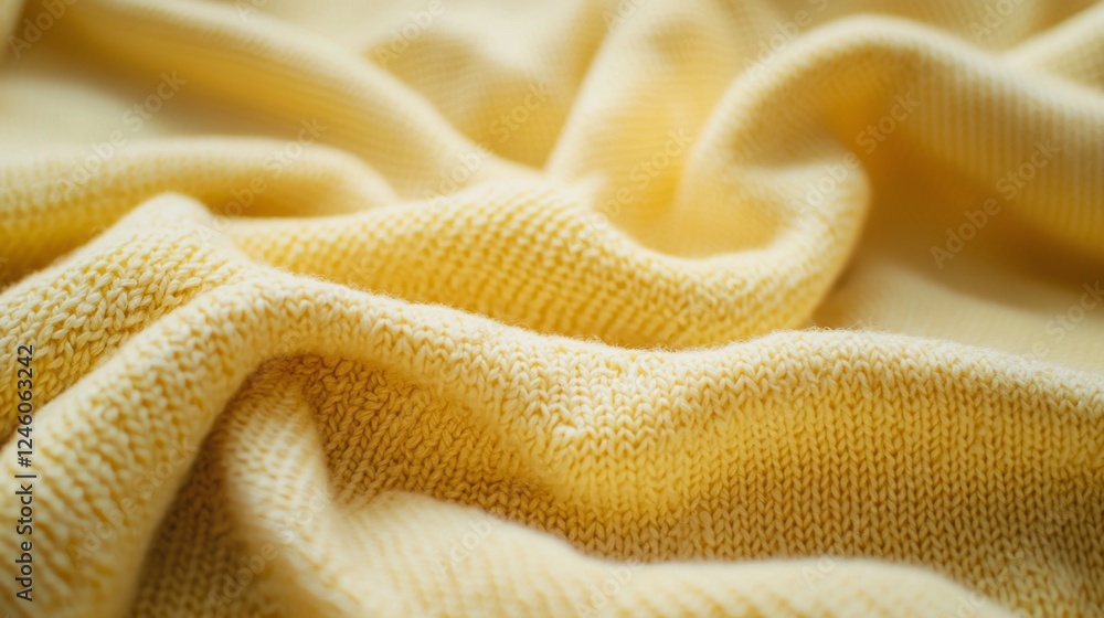Poster A delicate yellow fabric flows smoothly, showcasing its soft texture under gentle lighting. The pleasing curves and folds create an inviting atmosphere, perfect for any cozy setting