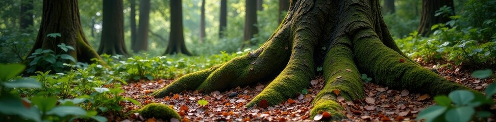 Obraz premium Twisted trunk of Pacific Madrone tree on forest floor, wildlife, madrone, deciduous