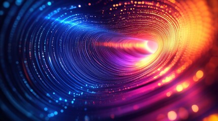 Abstract tunnel background, digital innovation, convergence and immersion, neon colors, high-tech theme, futuristic vibes, 3D design, tech aesthetics