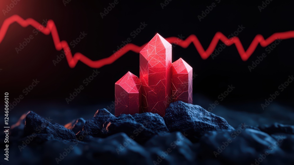 Aufkleber abstract representation of finance with red crystals and graph line