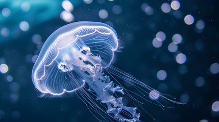 Mesmerizing Underwater Scene Featuring a Luminescent Jellyfish