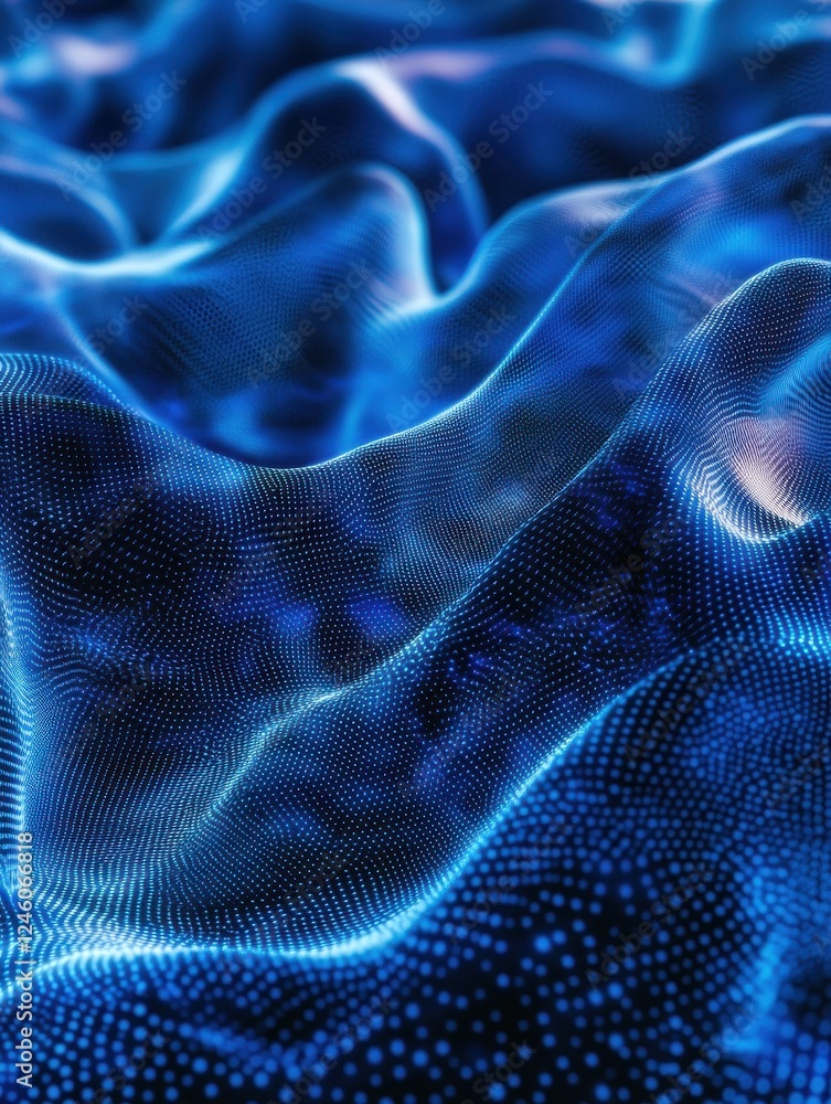 Poster abstract blue tech background with digital waves, dynamic network system, artificial neural connecti