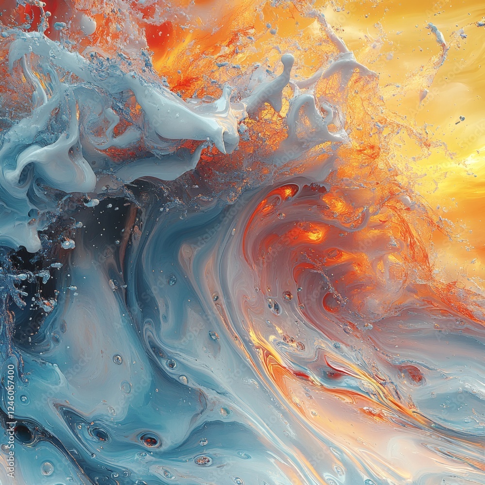 Poster detailed 3d rendering of abstract fluid art impasto and sharp edges thick oil paint style set agains
