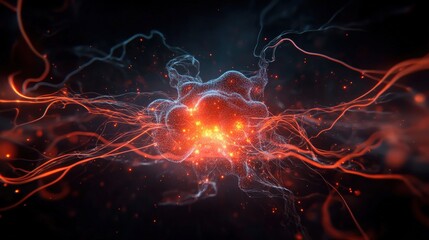 A glowing neural network visualized as an intricate web of connections, with data flowing dynamically through the nodes, set against a dark futuristic background