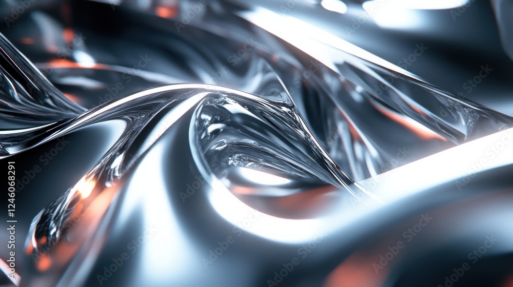 Poster futuristic abstract metallic surface with reflective curves and textures
