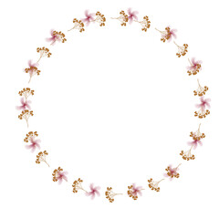 Watercolor floral wreath. Hand painted frame of greenery, wildflowers, herbs. Botanical illustration for design, print or background