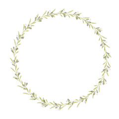 Fototapeta premium Watercolor floral wreath. Hand painted frame of greenery, wildflowers, herbs. Botanical illustration for design, print or background