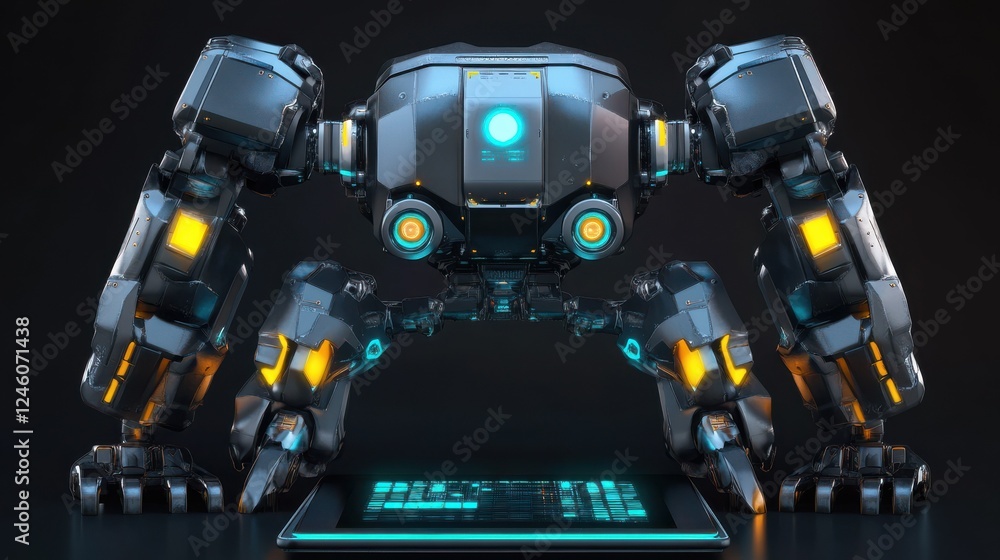Poster ai robot using tablet isolate on transparency background png