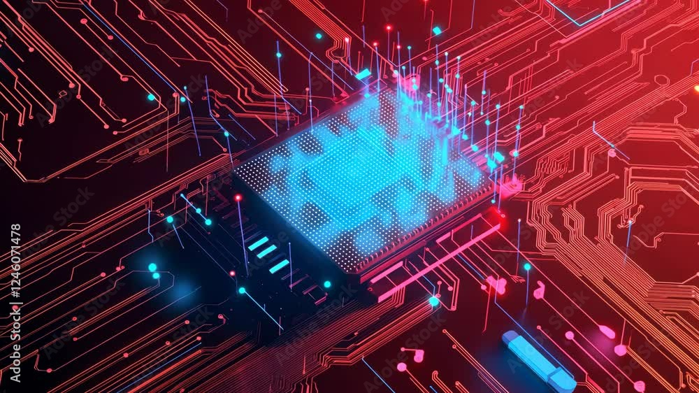Aufkleber futuristic circuit board with glowing elements and dynamic energy flow