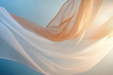 Delicate silk fabric flowing gracefully in soft blue light, creating an ethereal atmosphere