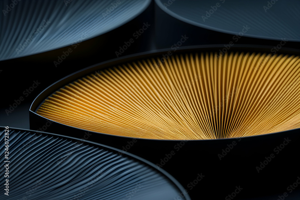 Poster abstract close-up of intricate gold and black textured objects, showcasing elegant design and contra