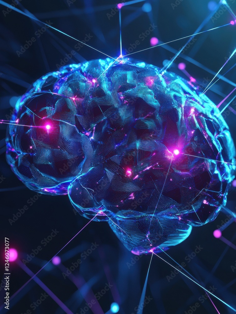 Poster neural network artificial intelligence tech low poly abstract background