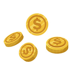 Shiny golden coins with dollar signs, isolated on a clean white background. Concept of wealth, currency, and financial success. Vector illustration