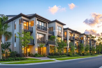 Luxury townhouses sunset street Florida real estate