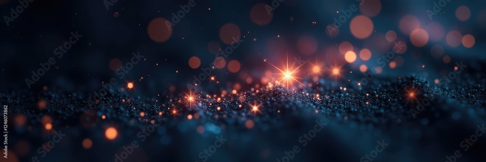 Wall mural tiny starlight sparks float freely on a deep black canvas with intricate bokeh details, mysterious, 