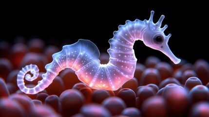 Ethereal Seahorse Swimming Through Vibrant Coral Background