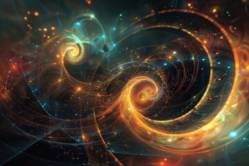 Fototapeta premium Colorful swirling lights and energy patterns create an abstract cosmic scene in a digital artwork showcasing vibrant hues and intricate designs