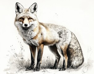 Realistic Hand Drawn Fox Illustration Vintage Style