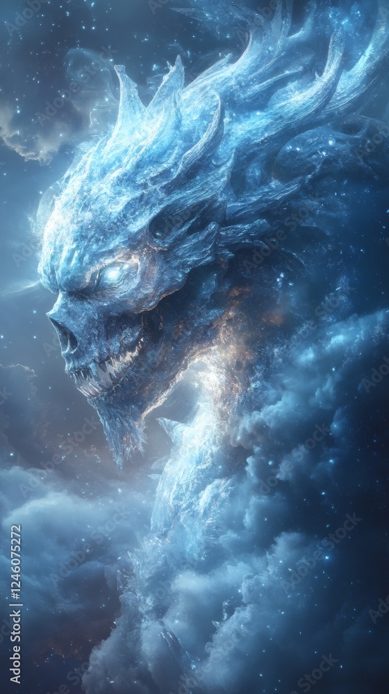 Aufkleber dragons skulls abstract forms mezzoforce ice creating a frozen effect glowing crystals with ethereal