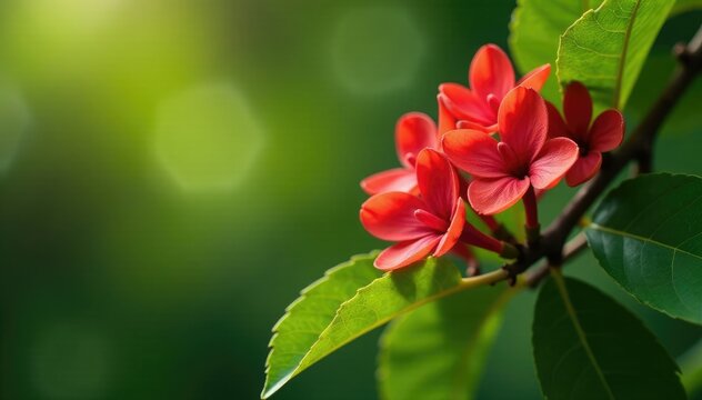 the shape and size of jambo flowers vary across different parts of a tree branch, greenery, leaves
