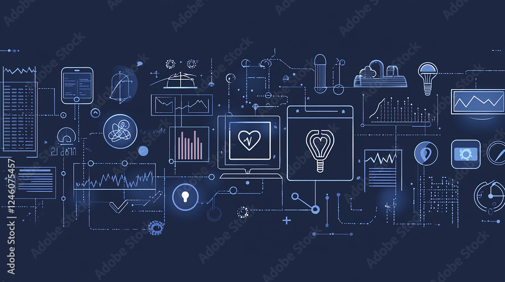Poster physics vector blue horizontal banner illustration of cloud computing for digital information techno
