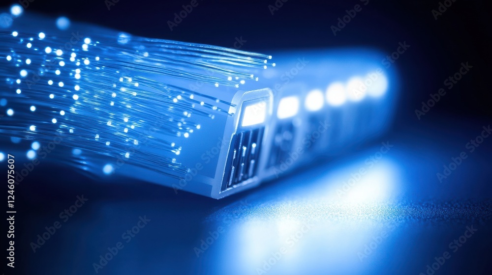 Poster protecting data and networks online is essential. this image shows a blue background with fast inter