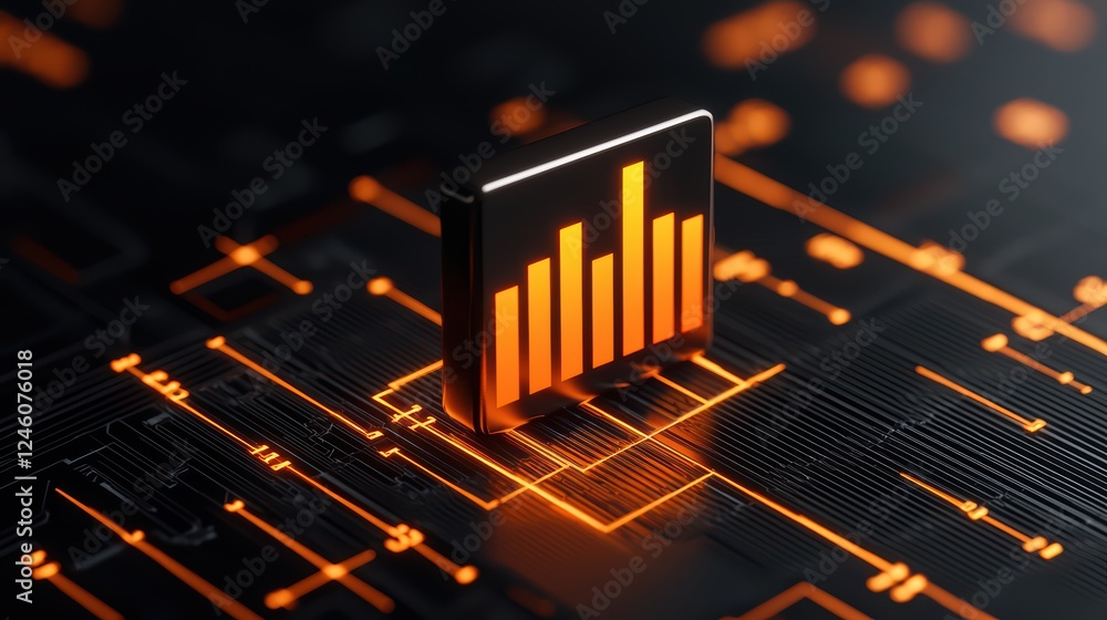 Aufkleber digital data visualization with orange bars on futuristic background