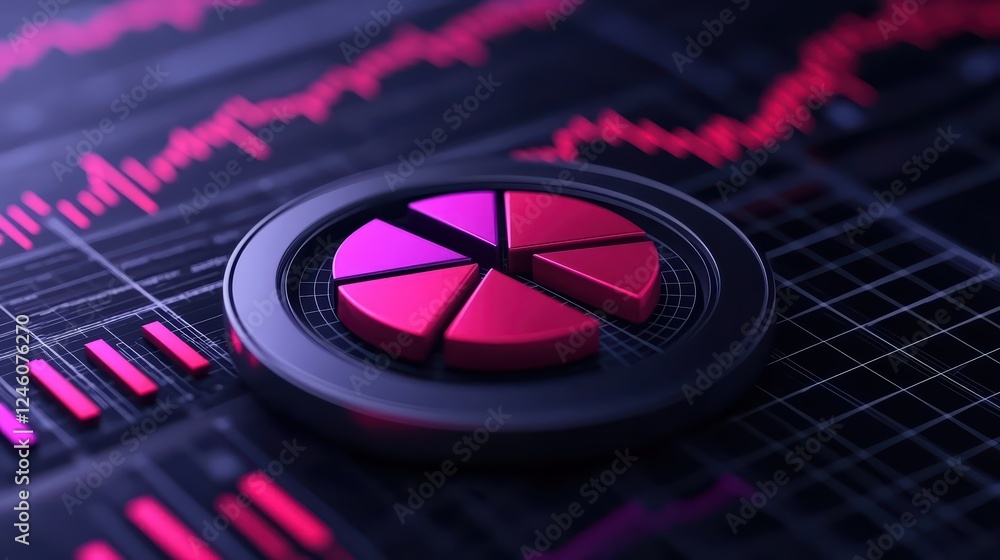 Poster abstract data visualization with colorful pie chart and graph lines