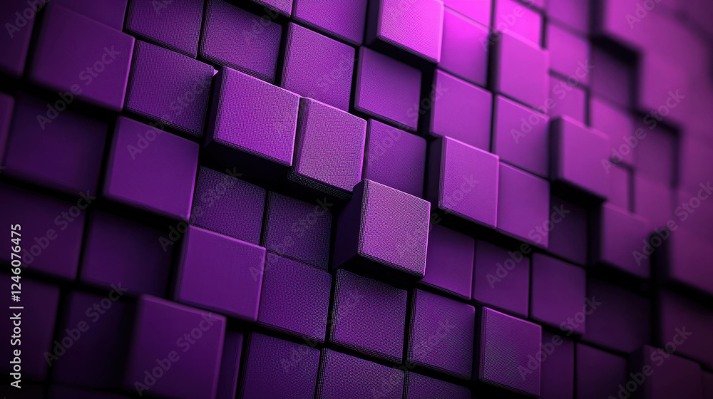 Poster abstract purple cubes with varying dimensions and textures for creative design use