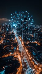 Obraz premium Cityscape At Twilight With Connecting Lights A Vector Art Depiction of Urban Connectivity