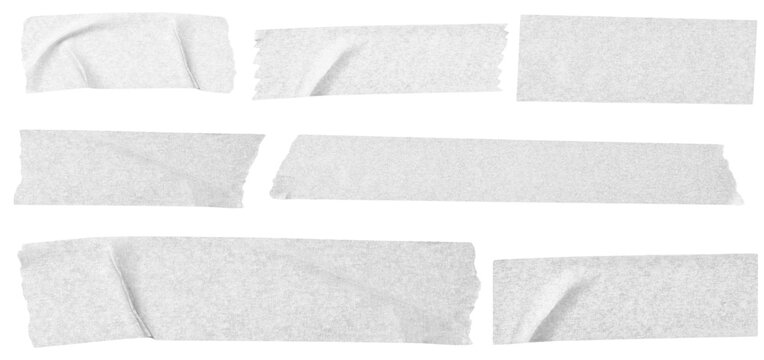 Gray adhesive tape isolated on transparent background. Paper tape sticker with ripped edges. scotch plastic. Torn masking tape set. Template mockup for message, labels, add text, Design elements. PNG 