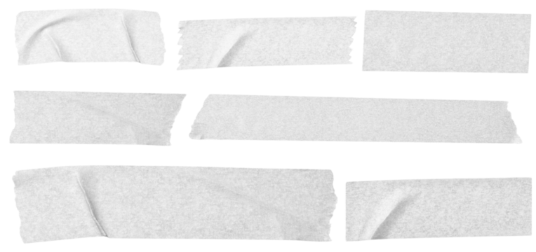 Gray adhesive tape isolated on transparent background. Paper tape sticker with ripped edges. scotch plastic. Torn masking tape set. Template mockup for message, labels, add text, Design elements. PNG 