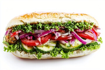 Fresh Falafel Sandwich with Colorful Vegetables on White Background Delicious and Healthy