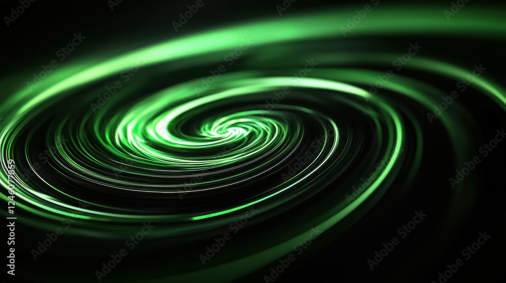 Poster spiraling green light effect with gentle movement and spinning motif in a dark background
