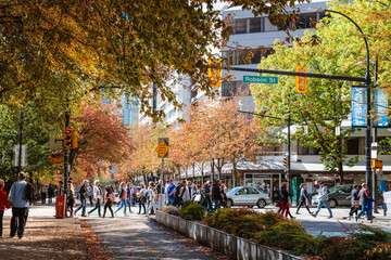 Robson street in autumn, Vancouver, Canada