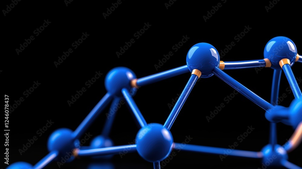 Poster blue molecular structure with bright nodes and connecting lines