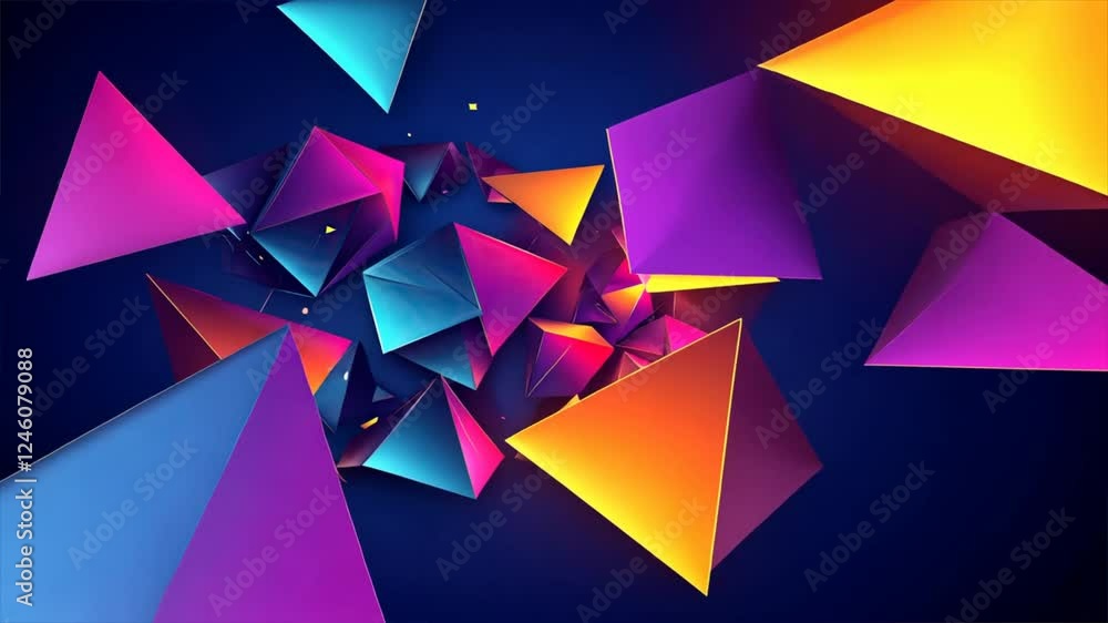 Poster vibrant geometric shapes in modern design create dynamic abstract background with colorful triangles