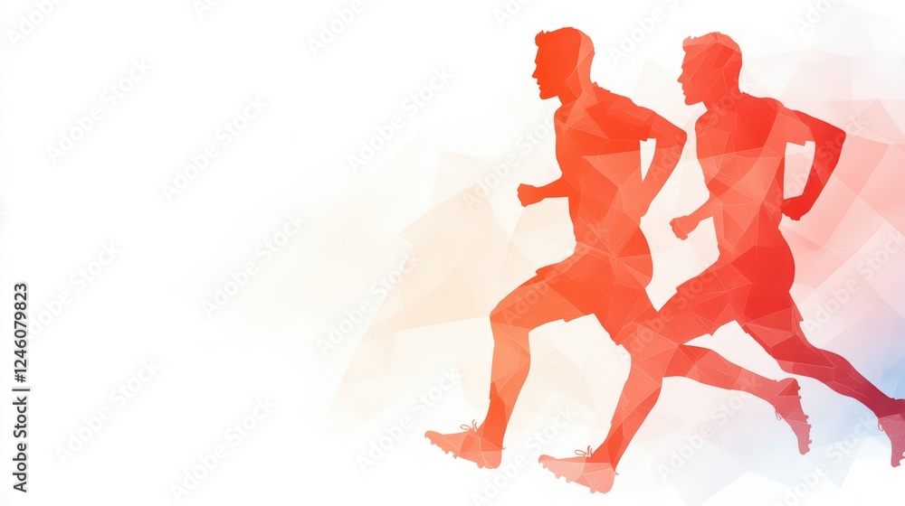 Poster dynamic athletes running in abstract style with red tones