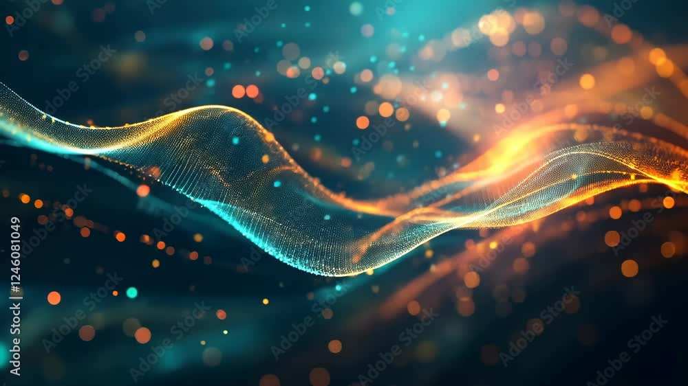 Poster dynamic flow of luminous waves and particles in vibrant abstract motion
