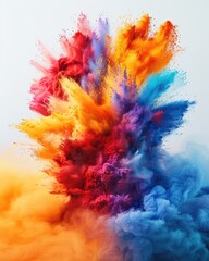 Obraz premium A vibrant display of colorful powders creates a stunning explosion of hues, showcasing a blend of warm and cool tones. Holi bright paint.